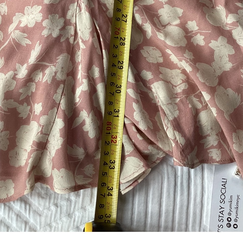 Yumi Kim Kelly Dress Pink Floral Midi V Neck Puff Sleeve Tie Front Size L - Picture 7 of 7